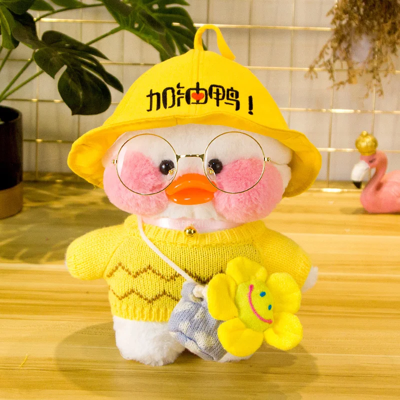 Pato Lalafanfans parlante de 30cm, mu&ntilde;eco de felpa rosa y blanco, ropa de juguete suave, gafas, &aacute;cido hialur&oacute;nico est&eacute;tico, regalo de cumplea&ntilde;os y San Valent&iacute;n-3