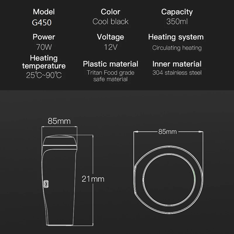 

12V 350Ml Car Travel Heating Mug with Anti-Spill Lid, Portable Coffee Travel Cup Home Car Dual Purpose,G450