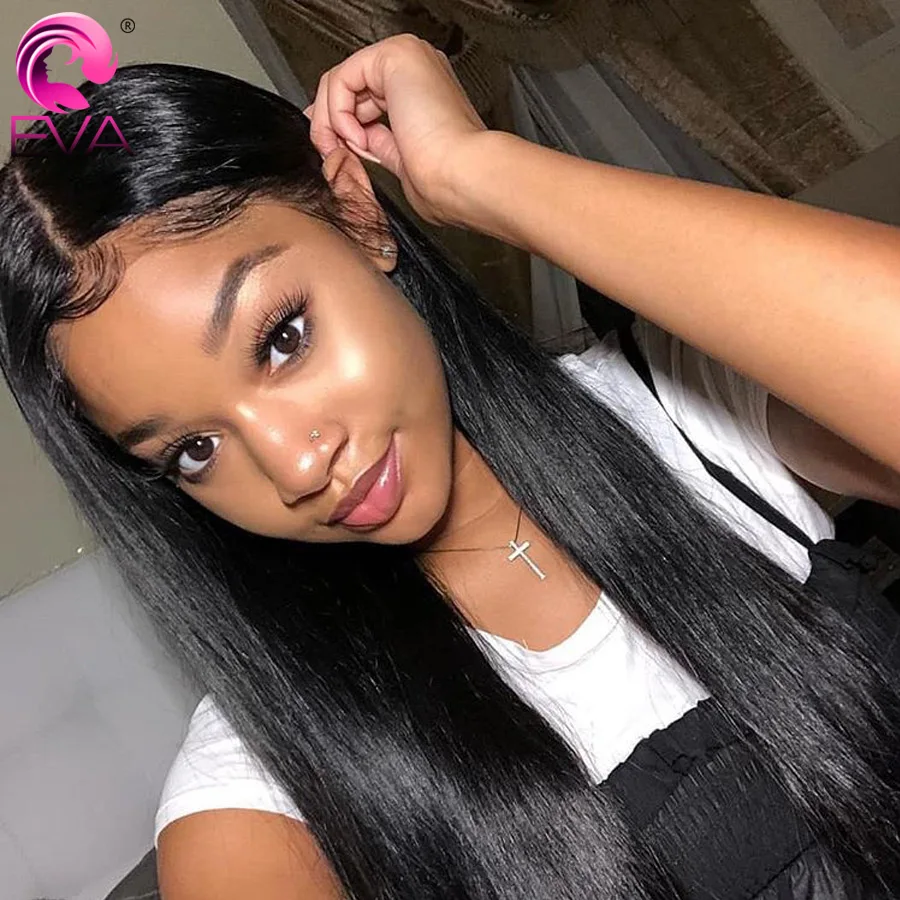 Парик из ЭВА 13x6 шелковистых прямых на сетке спереди предварительно выщипанные