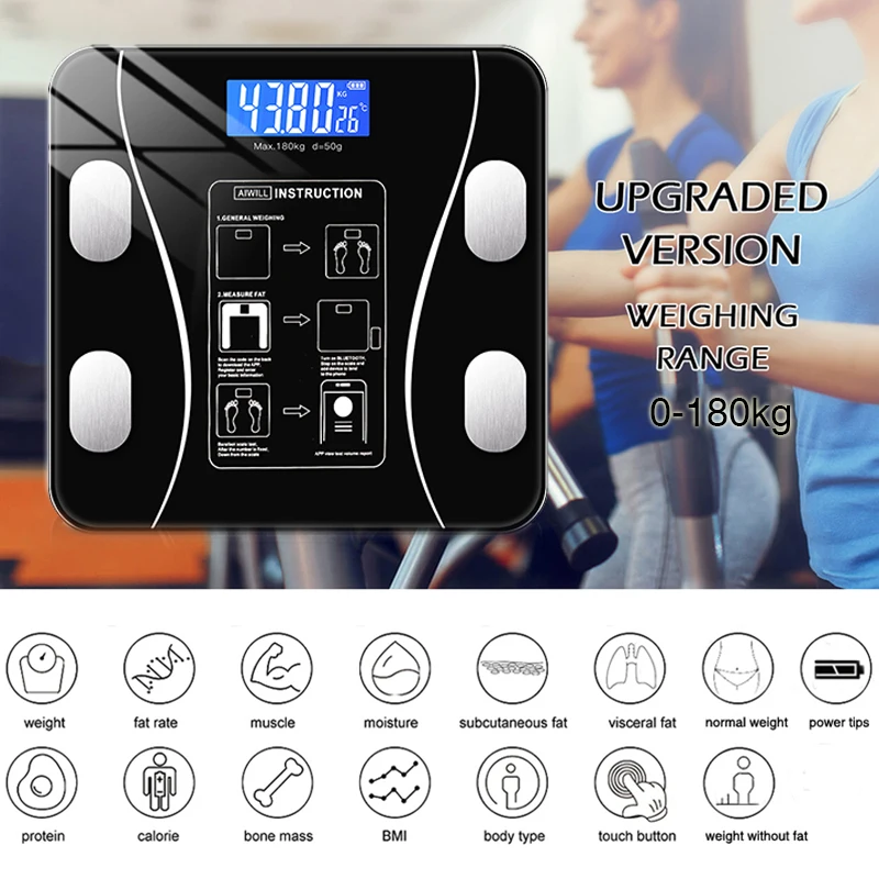 Bluetooth весы для тела и жира BMI умные беспроводные цифровые ванной весовые