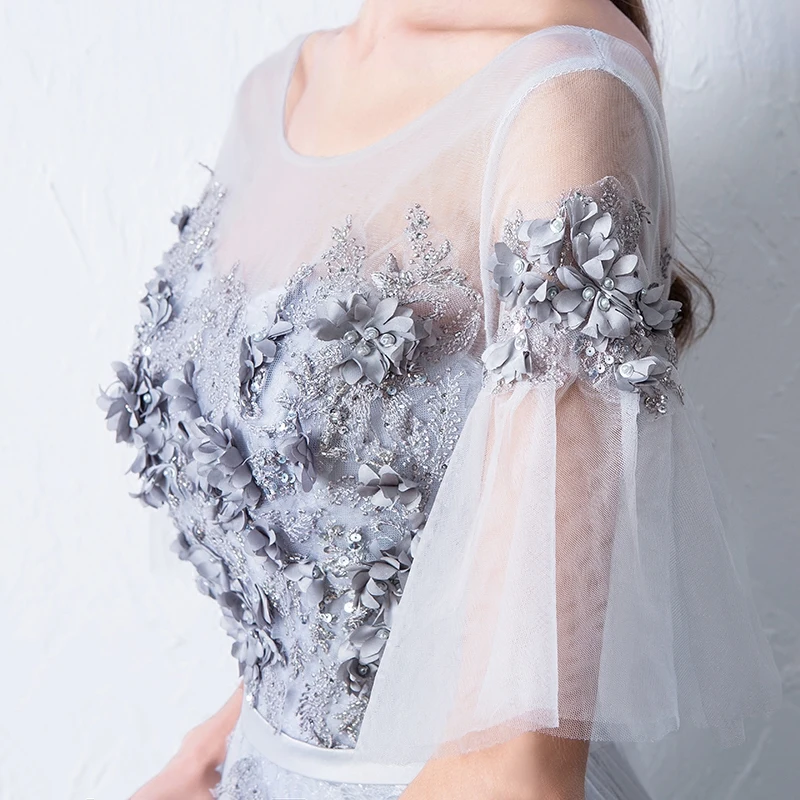 

Gray Lace Celebrity Dresses 2020 Luxury Flower Appliques Long Evening Dresses Elegant Backless Floor-length Gala Red Carpet Gown