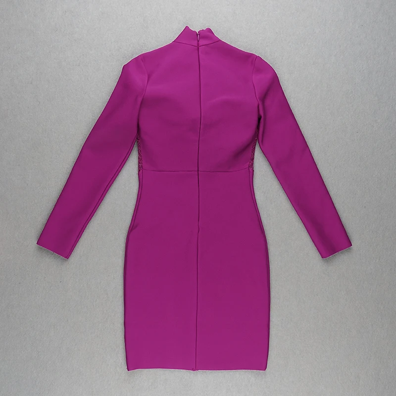 

Ocstrade Bandage Dress Sexy Mesh Insert Purple Bandage Dress Bodycon 2021 New Autumn Women Long Sleeve Club Night Party Dresses