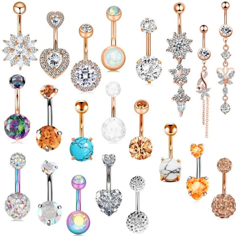 1 шт. хирургические Сталь цветок пупка кольца 14Gcrystal кольцо для пирсинг пикантные