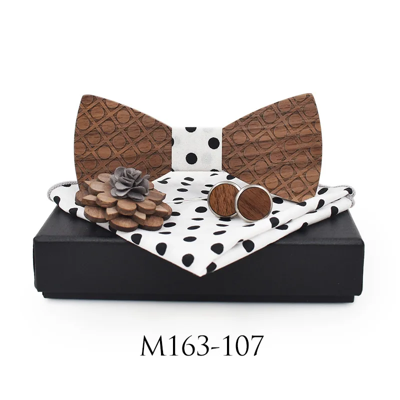 

2022 Wood Bow Ties for Men Wooden Bowtie Handkerchief Cufflinks Brooches Butterflies Wedding Suit Shirt Krawatte Bowknots