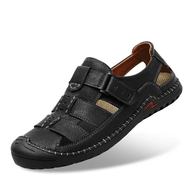 Сандалии мужские кожаные с закрытым носком пляжные босоножки удобная модная