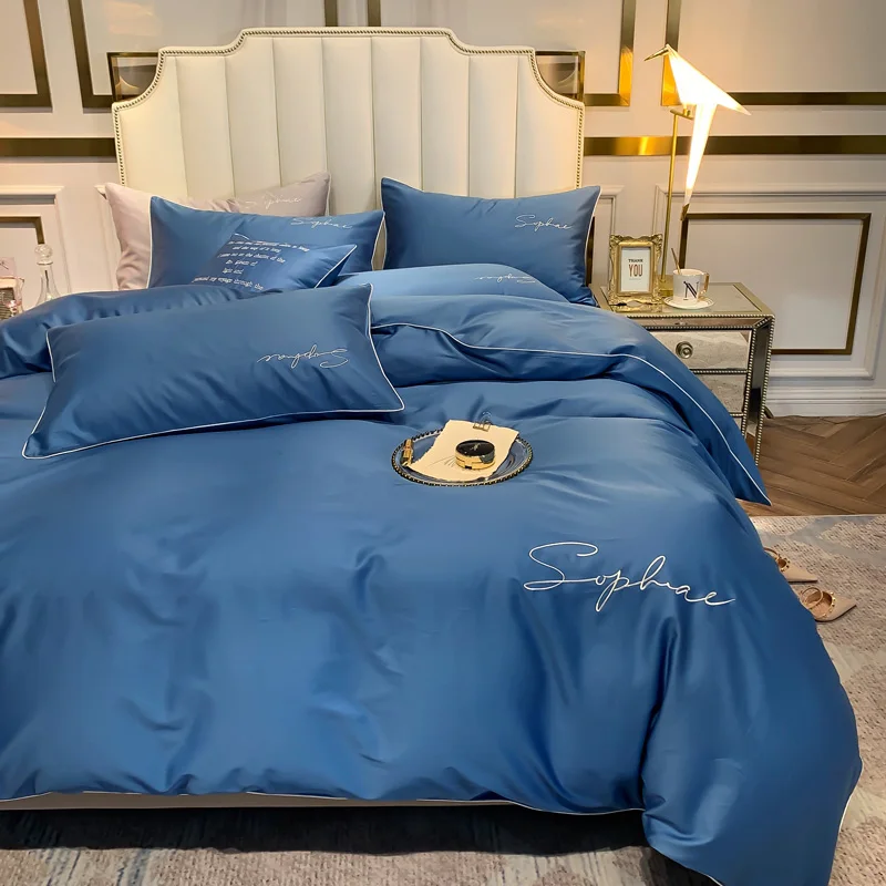 4 шт. синий набор постельных принадлежностей пододеяльник плоский лист комплект