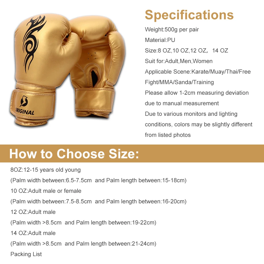 

Kick Boxing Gloves for Men Women PU Karate Muay Thai Free Fight MMA Sanda Training Adults Kids Equipment