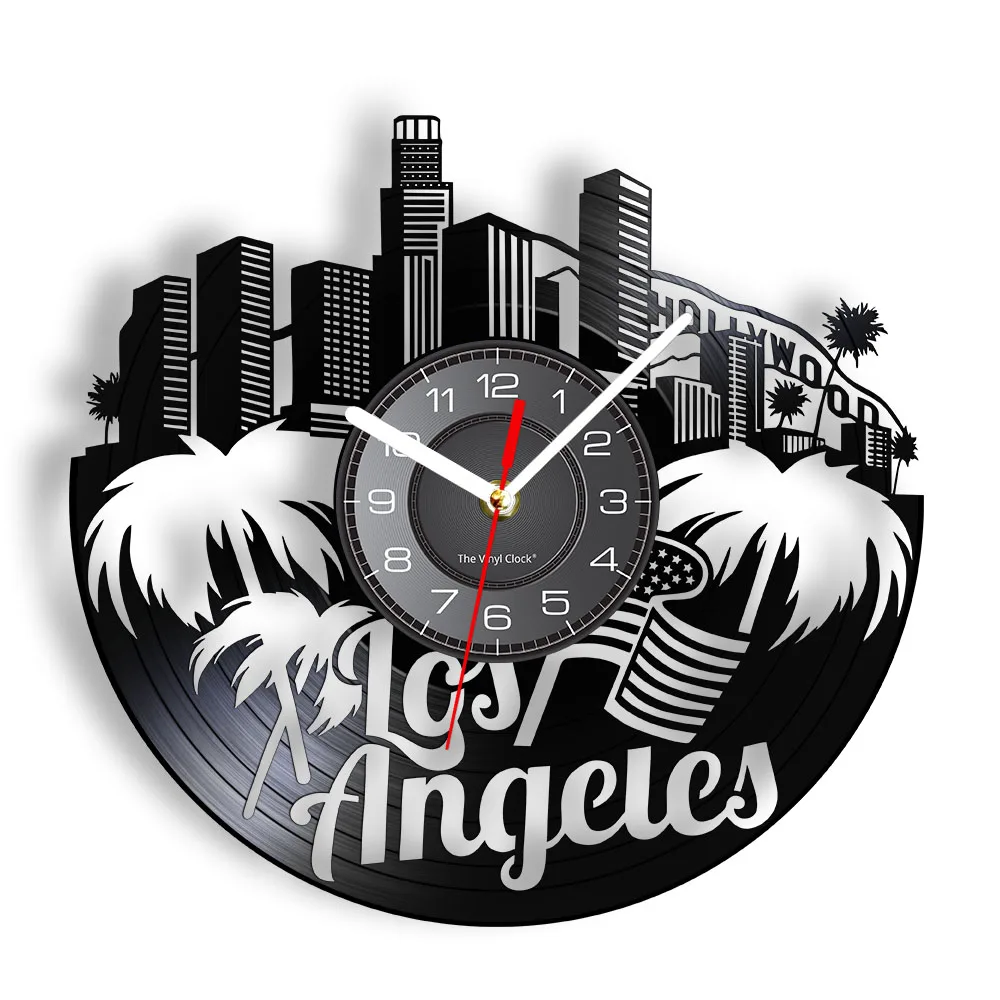 Los Angeles Wall Clock US West Coast LA City Skyline Architecture Landmark Modern Design Vinyl Record Timepieces California Gift