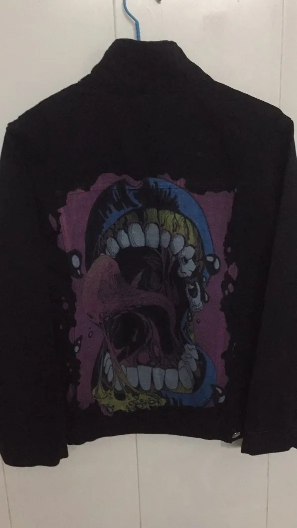 

Graffiti Illustration Chic 3D Mouth Print Women Denim Jacket Fashion Streetwear Hip Hop BF Loose Jeans Coat Women Outwear Spring