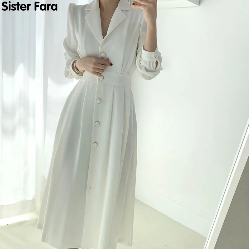 

Sister Fara New 2022 Spring Autumn Long Dress Elegant Women Long Sleeve High Waist Dress Female A-Line Party Mid-Calf Vestidos