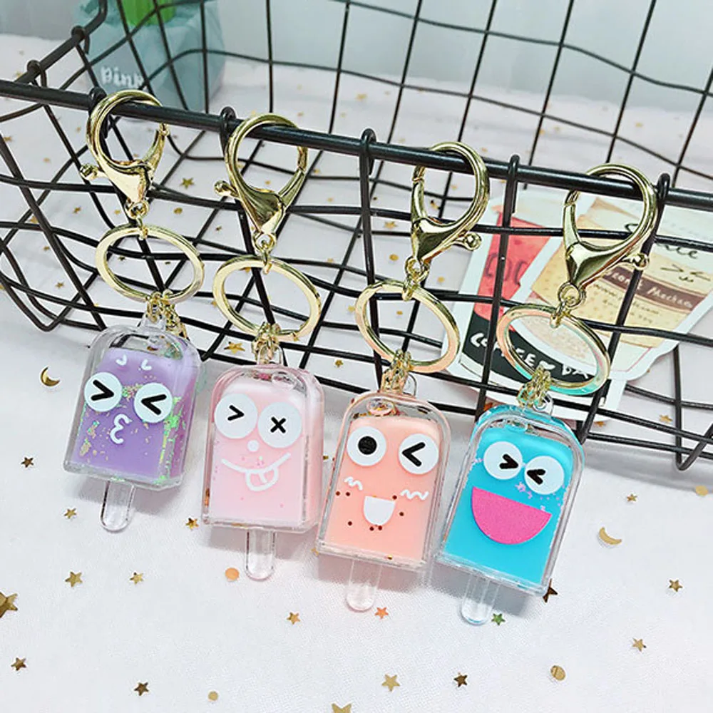 Креативный брелок для мороженого с блестками зыбучим песком жидкое плавающее