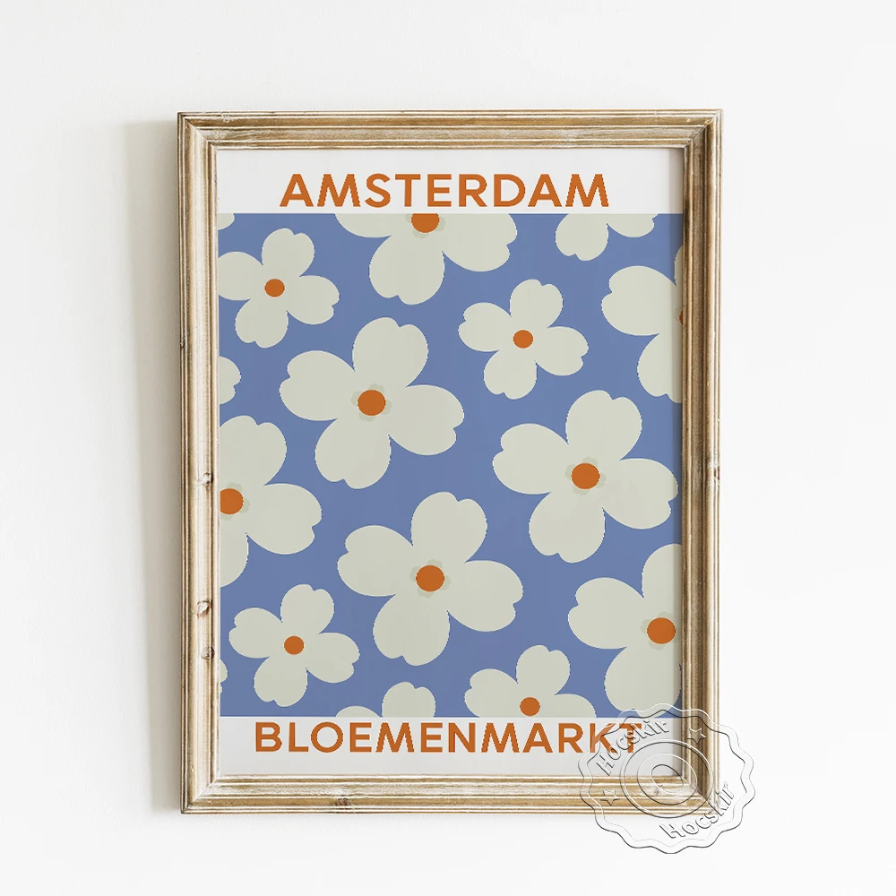 

Bloemen Markt Exhibition Poster, Amsterdam White Flowers Canvas Painting, Fresh Botanical Wall Stickers, Nordic Style Home Decor