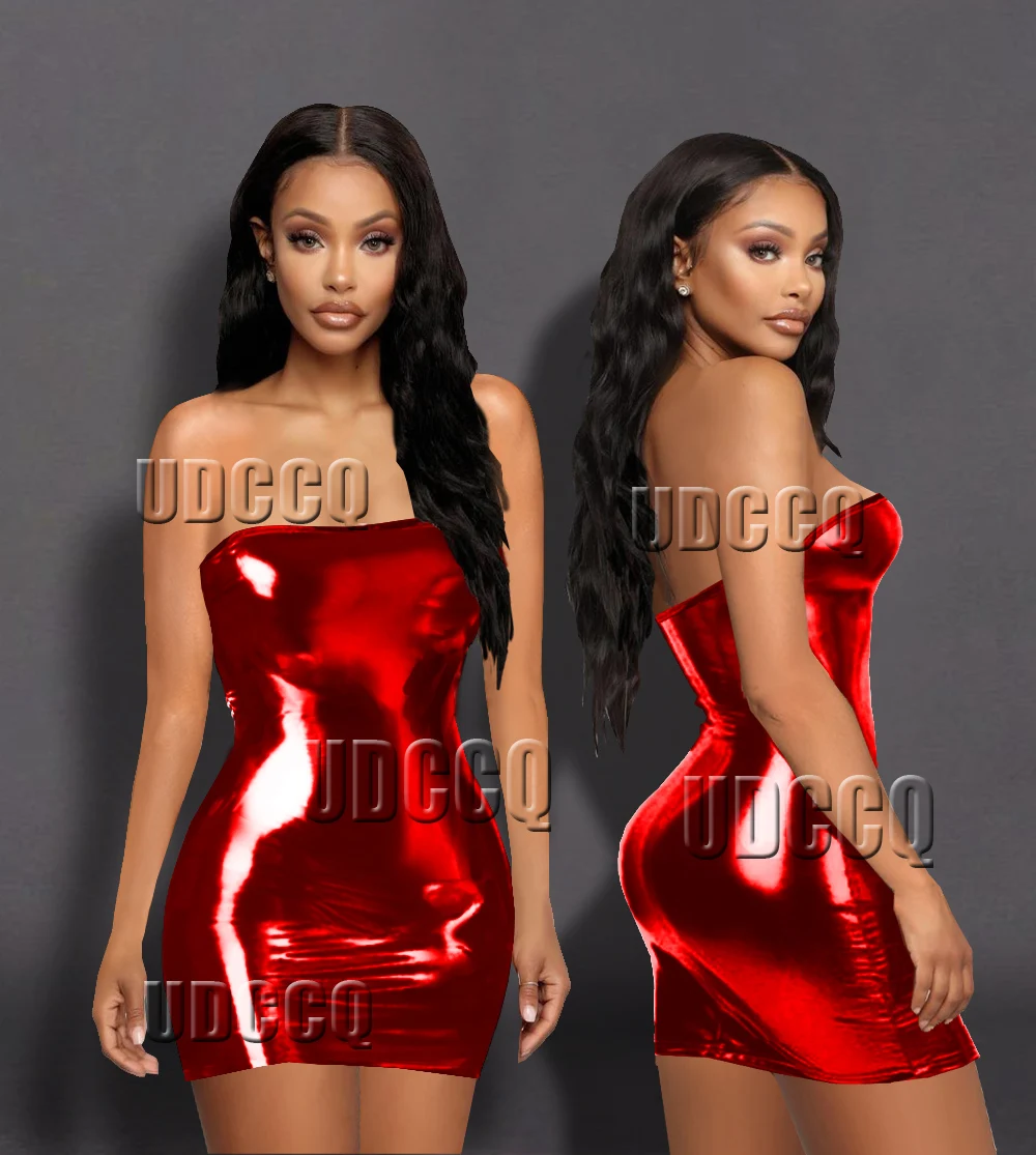 Сексуальное нижнее белье из ПВХ с металлическим блеском без бретелек