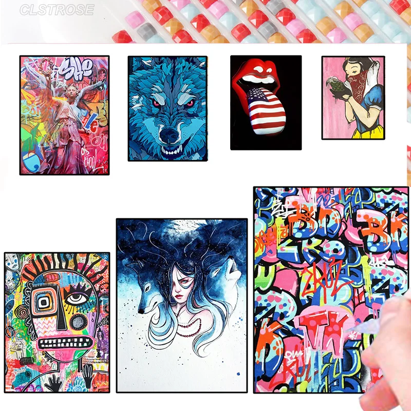 

Abstract Diamond Painting Kit 5D Diy Figure Funny Doodle Statue Square / Round Diamond Embroide Mosaic Kit Hd Quality Home Decor