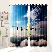 airplane sky space childrens curtain half shade high quality curtains for kids room living room kids room plane curtains
