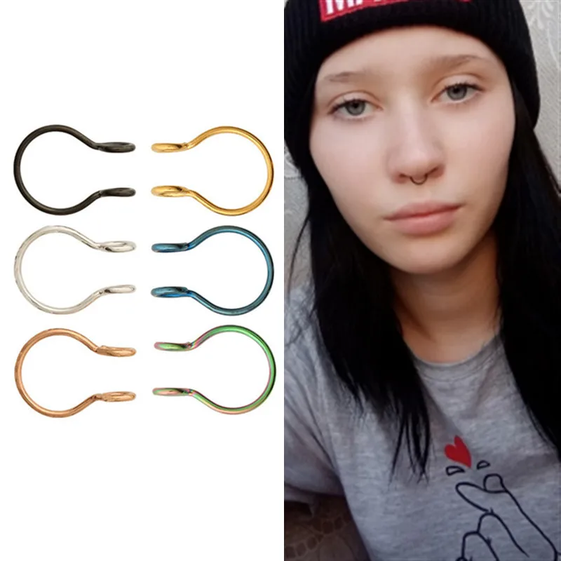 U-образное поддельное кольцо для носа 2 шт. кольца перегородки титановые серьги