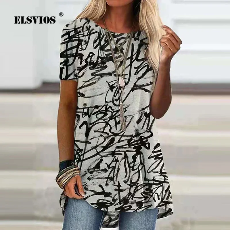 Футболка женская с коротким рукавом Модный повседневный Длинный топ в стиле