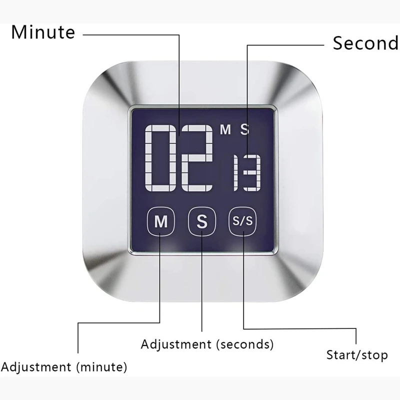 

3 Kitchen Clock Timer, Press Screen Digital Kitchen Timer, Electronic Timer Kitchen Magnetic with LCD Display