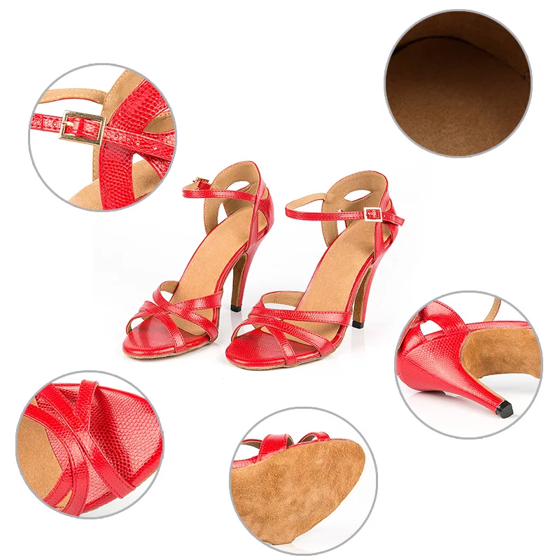 

DKZSYIM Red Latin Dance Shoes Women Ballroom Dancing Shoes Spike Heels 10CM Professional Dance Sandals High Quality Wholesale