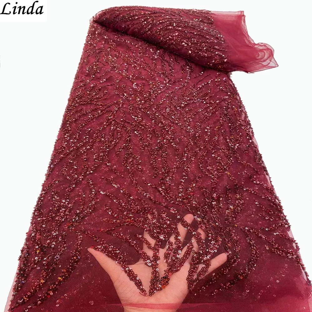 

High Quality Handmade African Lace Fabric Nigerian Lace Fabrics With Beads And Sequins French Net Tulle Lace Fabric