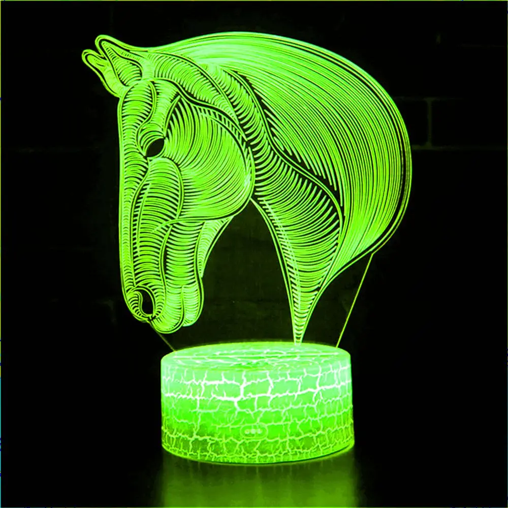 

Animal horse head 3D phantom horse holographic LED night light color changing table lamp children's bedroom decoration game