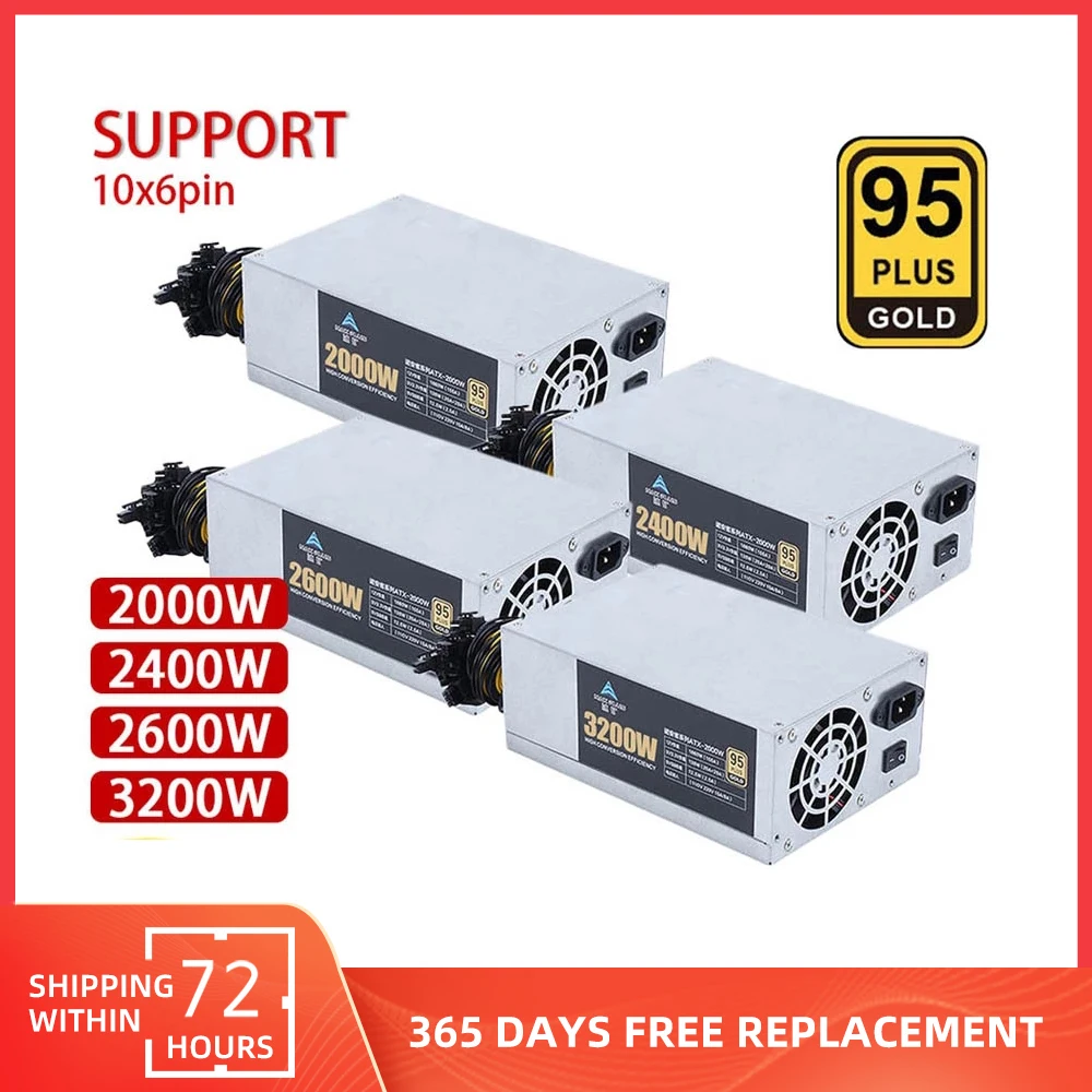 

4U Single Voltage BTC Mining Power Supply Miner Source 2000W 2400W 2600W 3200W Support 10x16Pin Graphics Card ETH Ethereum