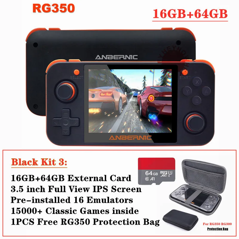 Black 80GB HEYNOW RG350 Linux система Ретро игровая консоль 3,5 дюймов ips экран RG 350 портативный игровой плеер 32G/64G карта 10000+ игровой 16 эмулятор - Цвет: Black 80GB