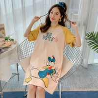 2021 summer sleepwear dress women cotton nightgown disney donald duck cartoon casual lady pijama dressing gowns sleepwear dress