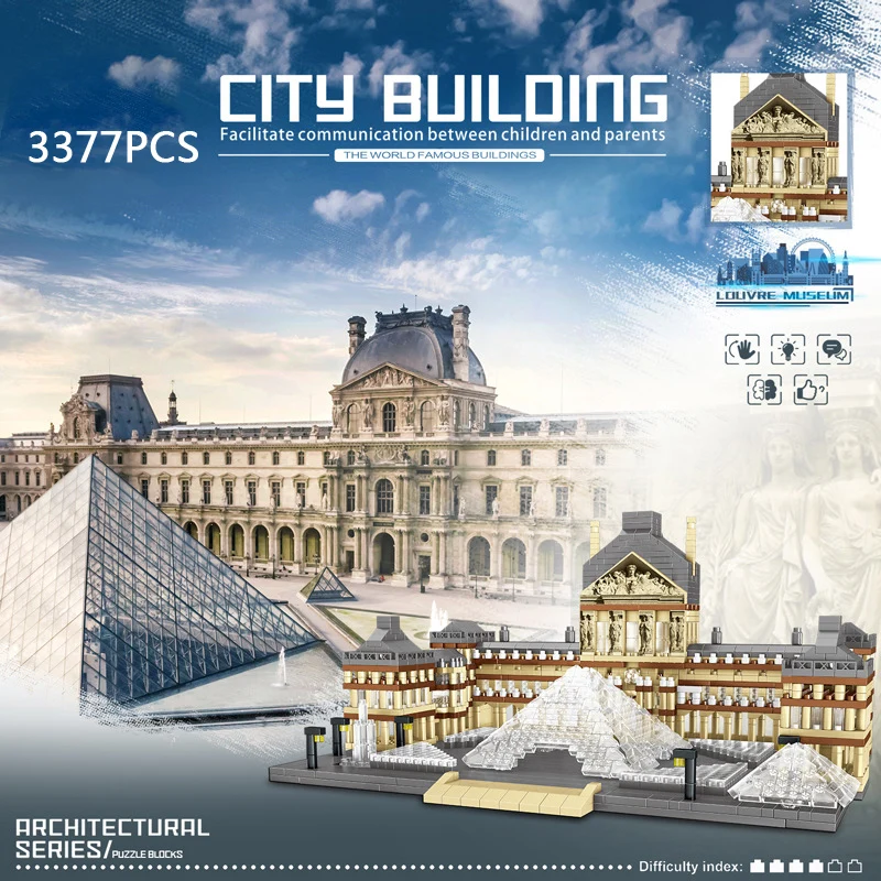 

World famous Cultural Architecture nanobricks France Paris Louvre Museum micro diamond block model building bricks toys for gift