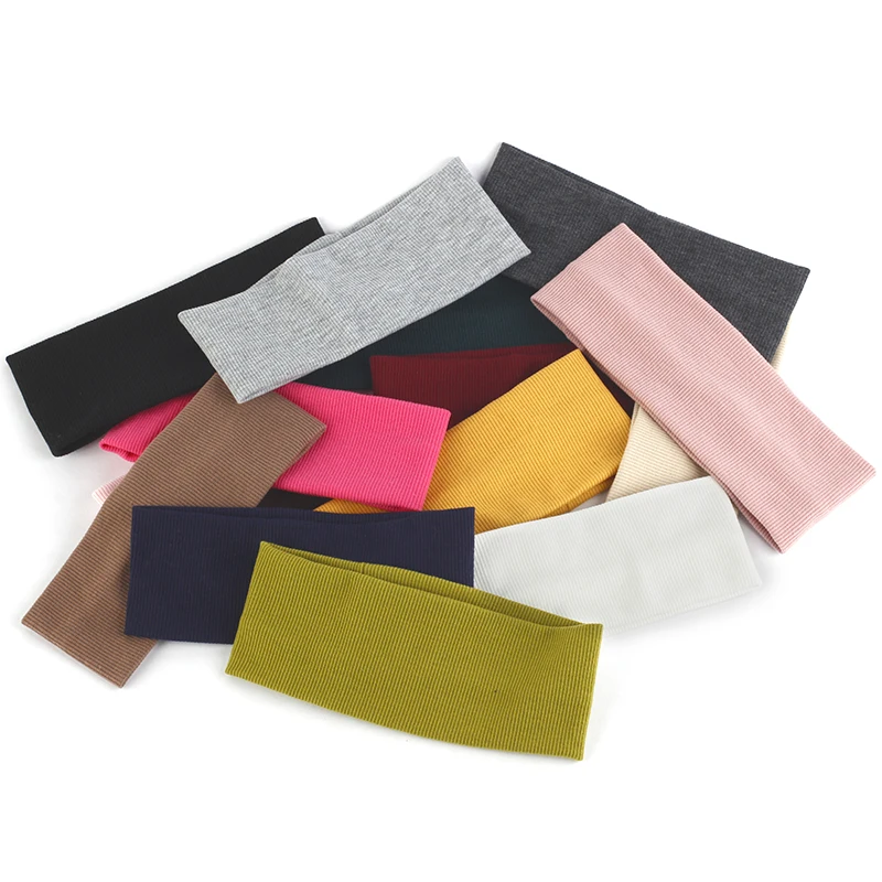 

Geebro Spring Summer Women Headband Solid Color Cotton Wide Turban Knitted Hairband Girls Makeup Elastic Hair Bands Accessories