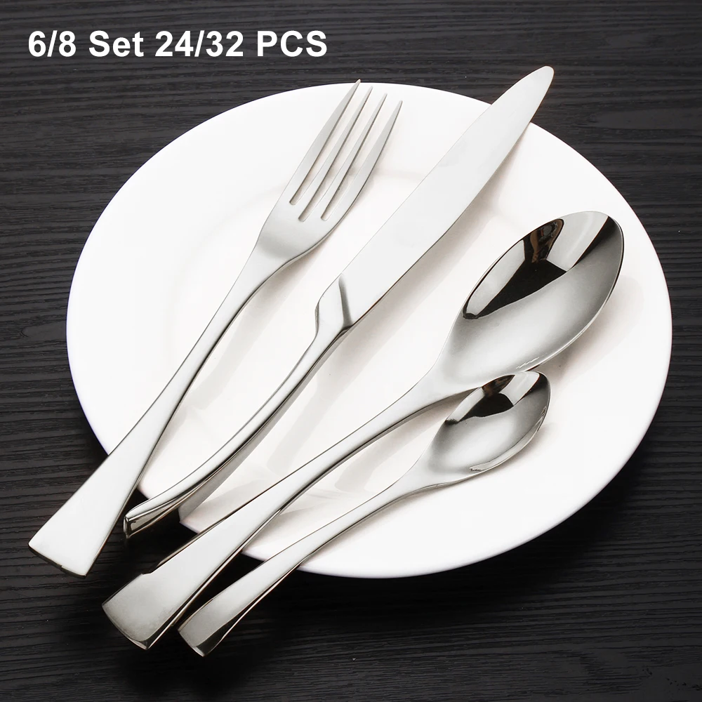 

24/32 Piece Cutlery Sets Stainless Steel Tableware Sliver Dinnerware Mirror Gold Fork Spoon Knife Set For Home Kitchen Untensils