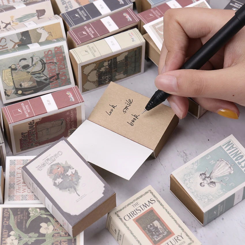 

122 Sheets Matchbox Retro Mini Creative Note Paper Portable Book Shape Memo Pad Book Office School Stationery Supplies