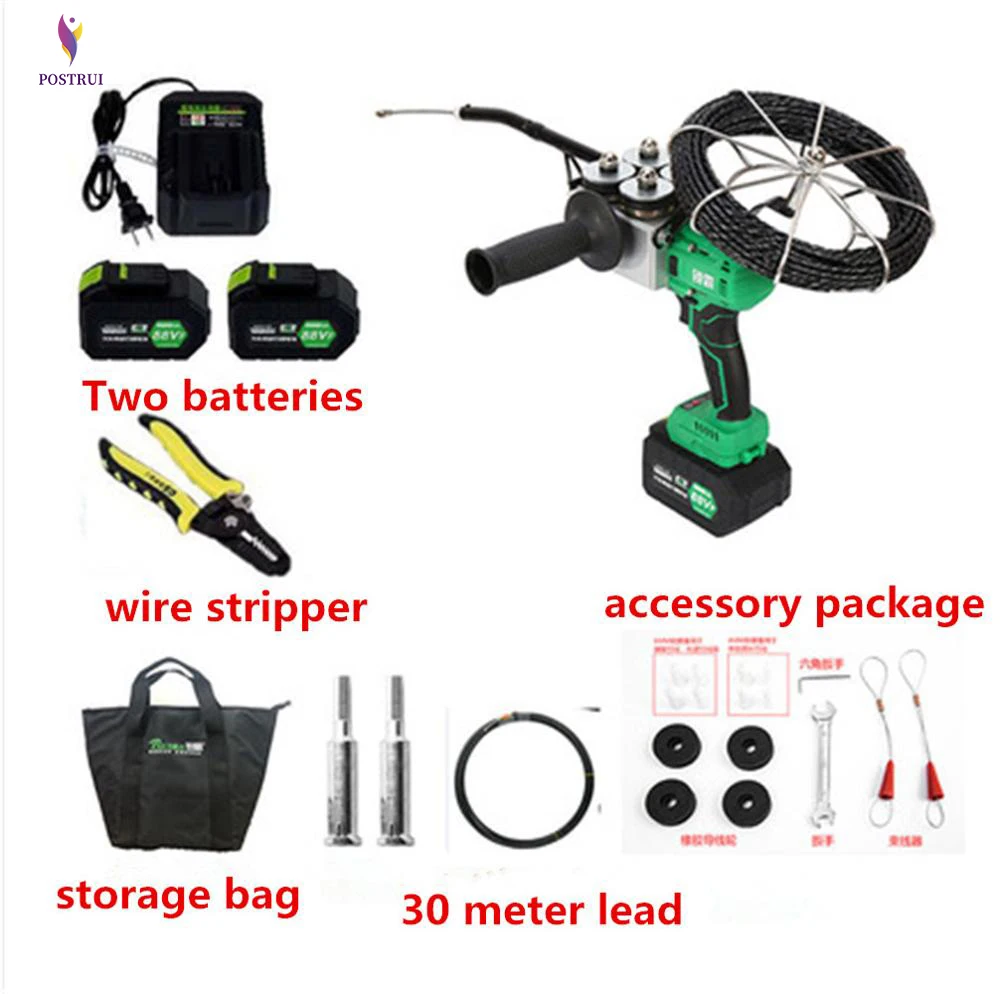 2 batteries NEW CXJ 88VF 10000MAN Electrician Stringing Machine Fully Automatic Wall Lead Wire Electric Charging Threading Machine 40m/min - Цвет: 2 batteries
