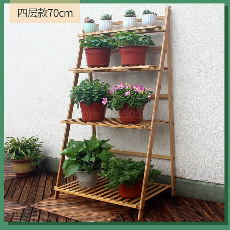 Полка для цветочных горшков из бамбука твердой древесины многослойное