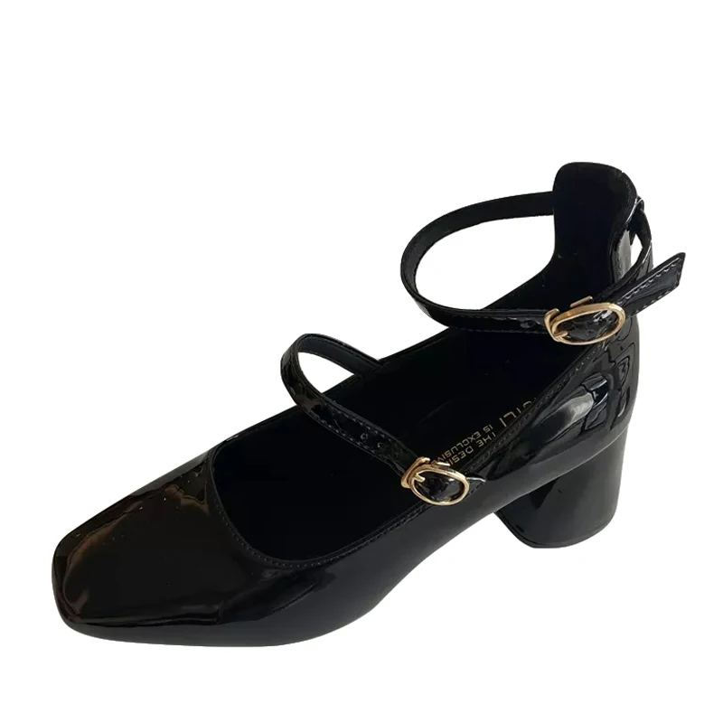

Elegant Temperament Ladies Single Shoes Spring And Summer New Retro Square Toe All-Match Shallow Mouth High Heels