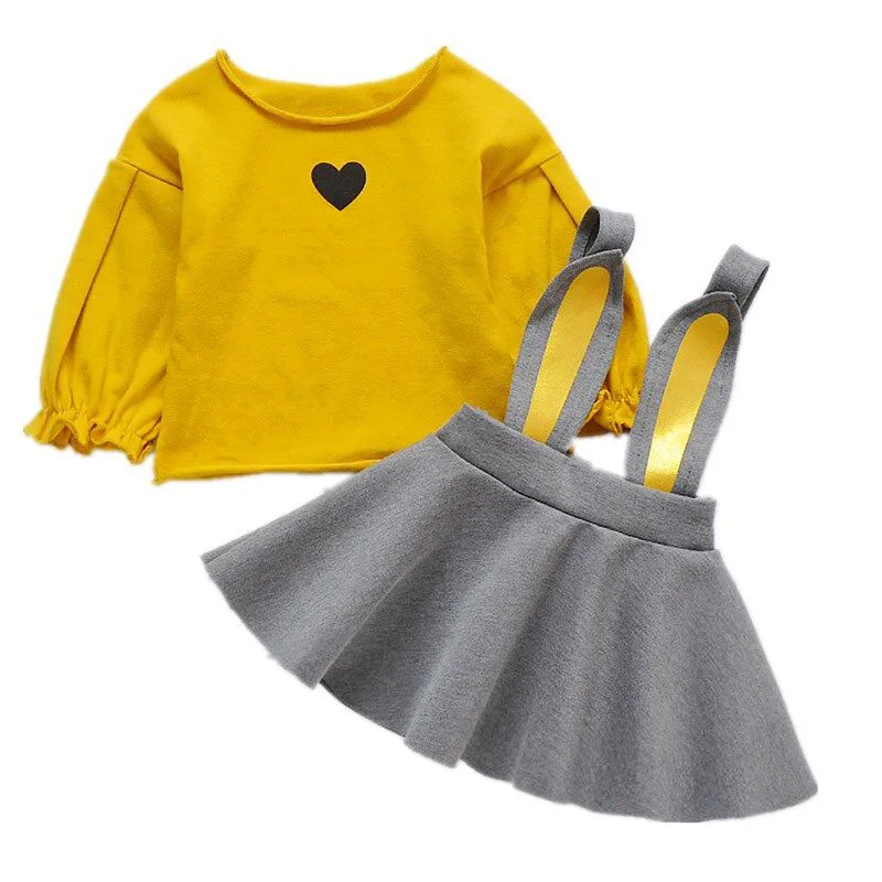 

Spring Newborn Baby Girl Clothes sets T-shirt Tops+Bib skirt 2pcs suit for infant Baby Girls Clothing Princess Fashion Love Sets