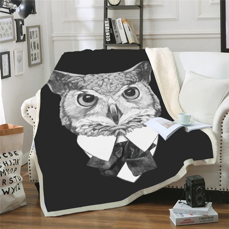 Флисовое одеяло с 3D принтом для взрослых рисунком шерпы кошки совы лисы литое