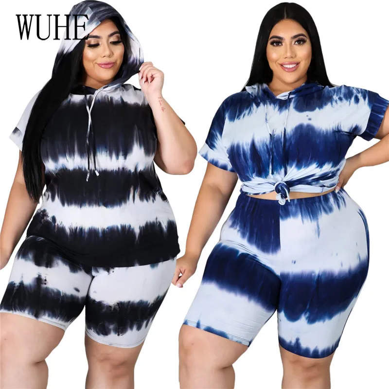 

WUHE размера плюс XL-4XL, 2 предмета, цветочный принт, короткий рукав, кроп-топ с капюшоном и галстук для костюма, одежда для вечеринки, уличная оде...