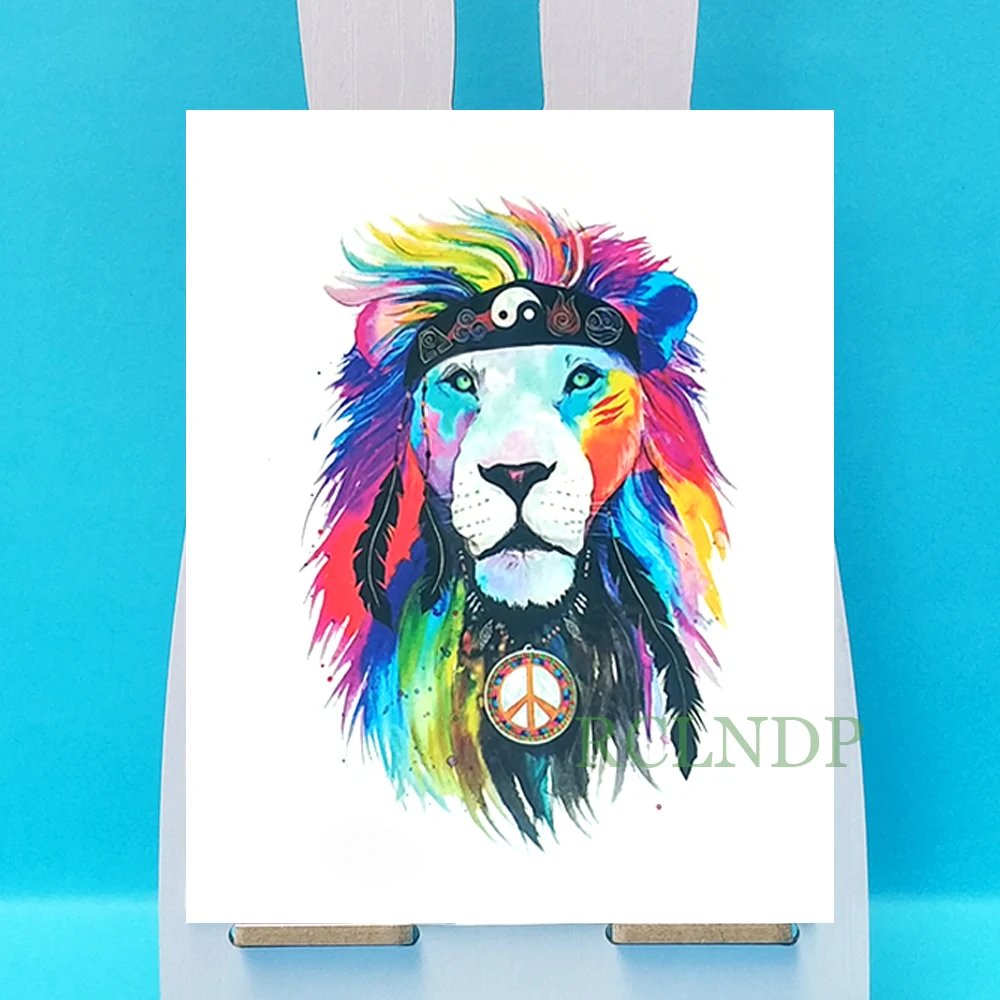 Водонепроницаемая Временная тату наклейка акварельный Лев наклейки флэш