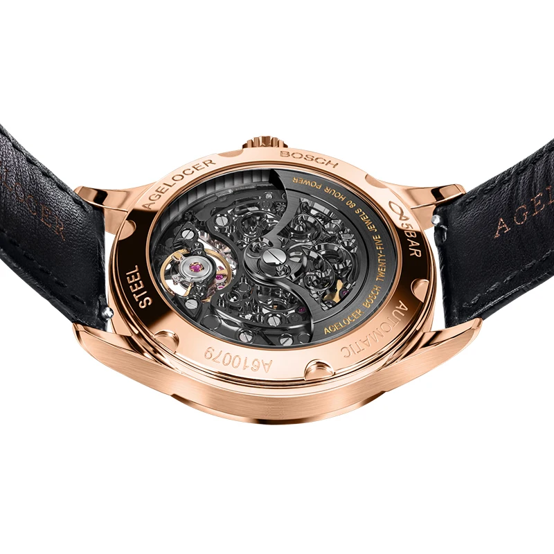 AGELOCER Reloj швейцарские черные мужские часы-скелетоны кожаные спортивные часы запас хода 80H часы наручные часы Relogio Masculino