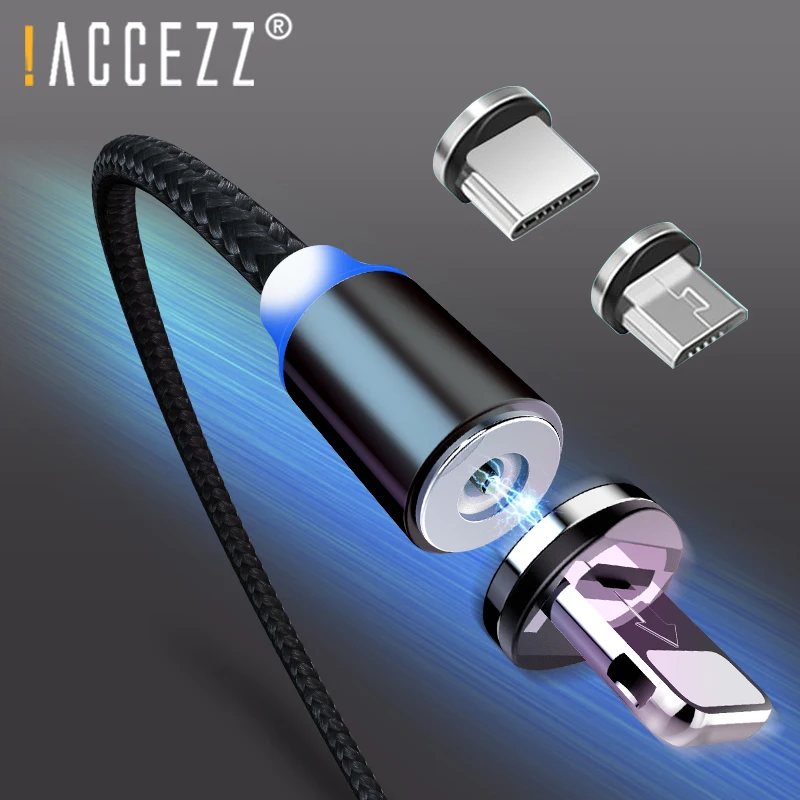 ! Магнитный зарядный кабель ACCEZZ 3 в 1 светодиодный для быстрой зарядки 8 Pin Micro USB Type C