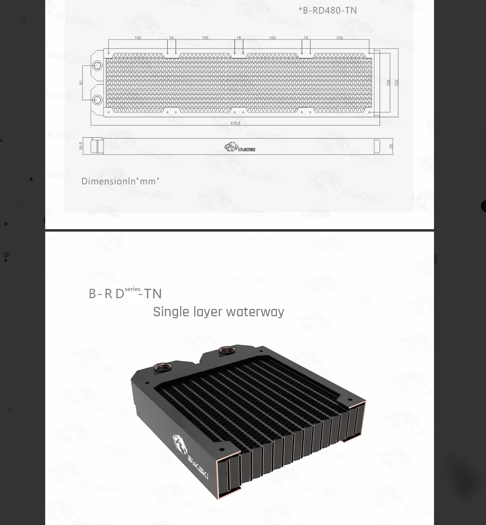 Bykski B-RD480-TN, 480 мм Однорядные радиаторы, 29 мм толщина, стандартные радиаторы водяного охлаждения, подходит для вентиляторов 120*120 мм