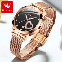 olevs luxury ladies watch women waterproof rose gold steel strap love heart women wrist watches top brand bracelet clocks