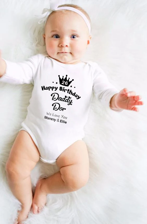 Happy Birthday Daddy We Love You Funny Cotton Rompers Baby Girl Infant Long Sleeve Jumpsuit Newborn Baby Girls Clothes 0-24M