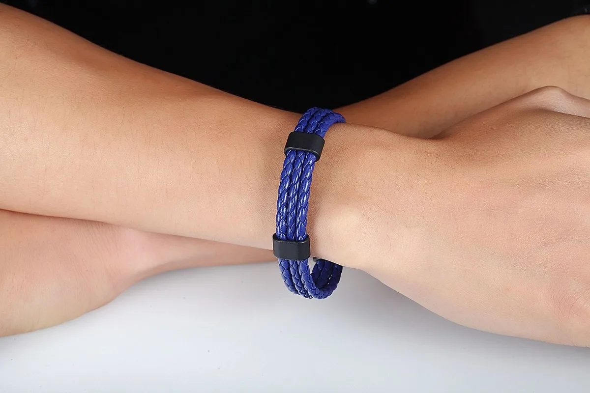 

Hot Selling Leather Woven Bracelet Black Alloy A Pair of Buckles Bracelet Student Couple Bracelet