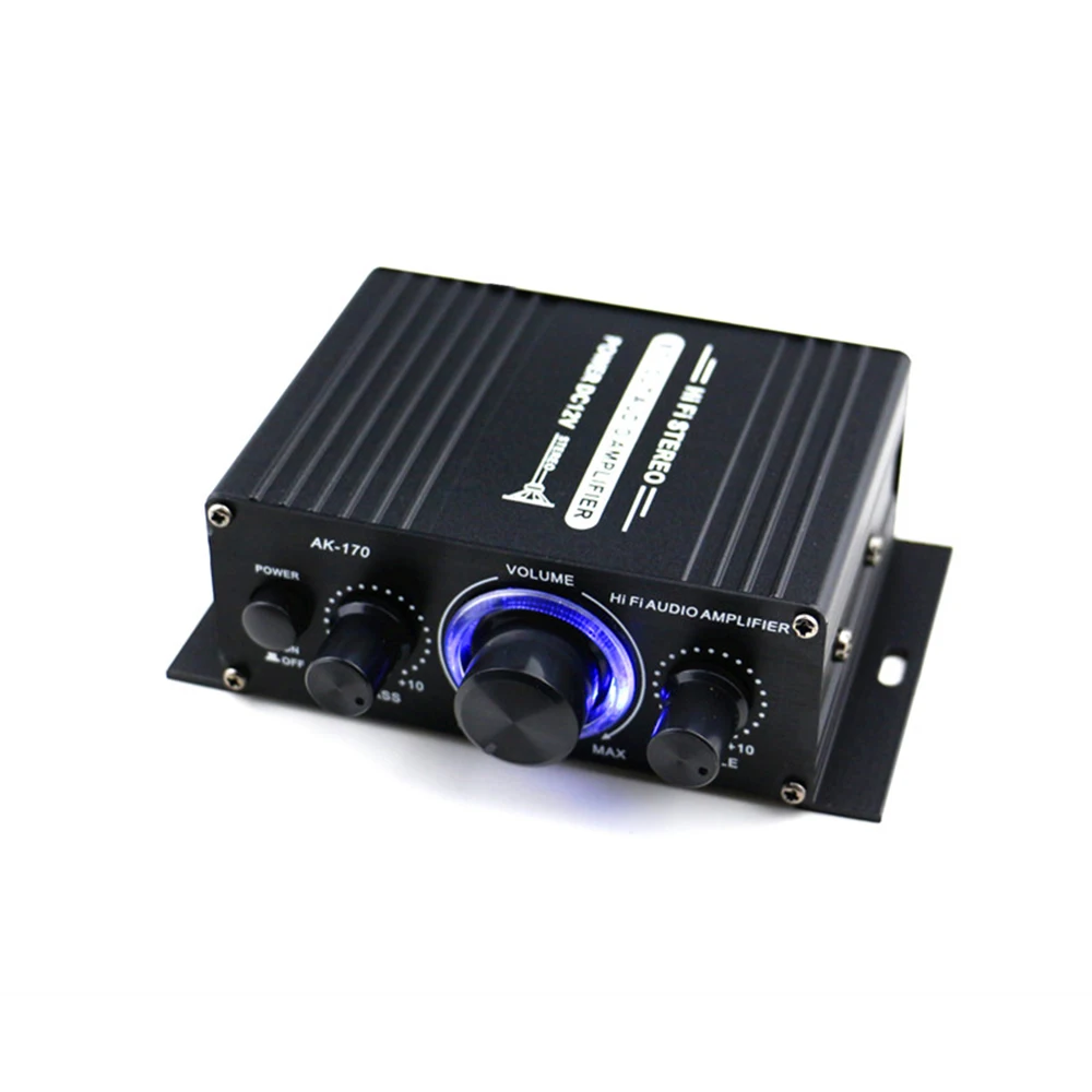 

AK170 12V Mini Audio Power Amplifier Digital Audio Receiver AMP Dual Channel 20W+20W Bass Treble Volume Control for Car Home Use