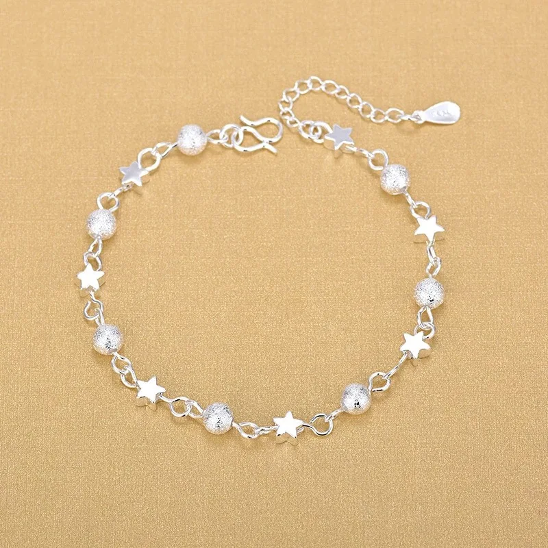 

New Simple Elegant Silver Color Chain Bracelet For Women Exquisite Trendy Flower Star Heart Charm Bracelets Fashion Jewelry Gift