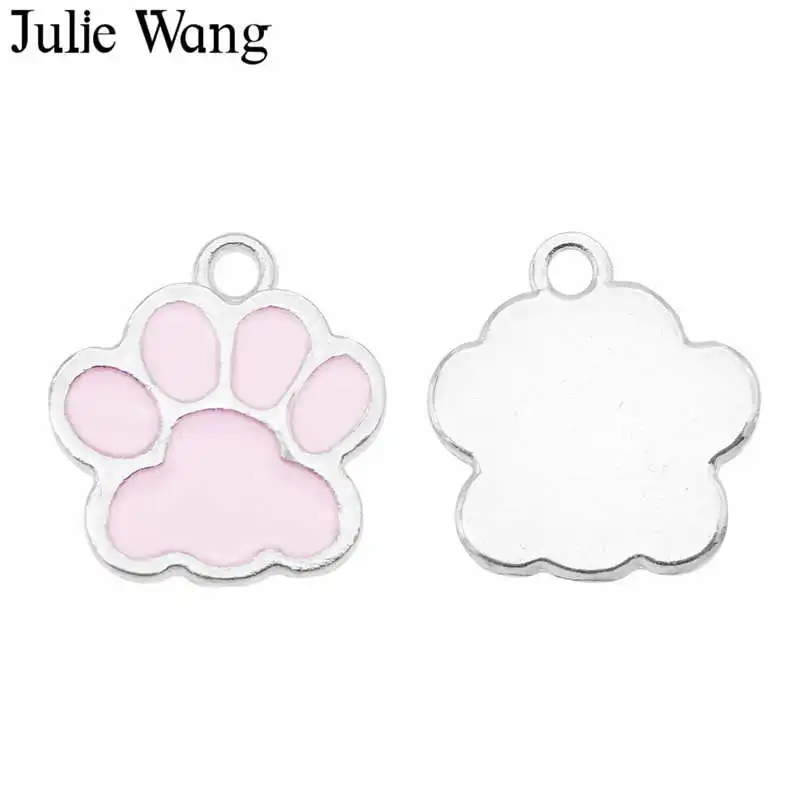 Julie Wang 8 шт. эмалированная подвеска с принтом в виде лапы собаки кошки лапы марка сплава Серебряный тон ожерелье браслет серьги ювелирные изделия изготовление аксессуаров