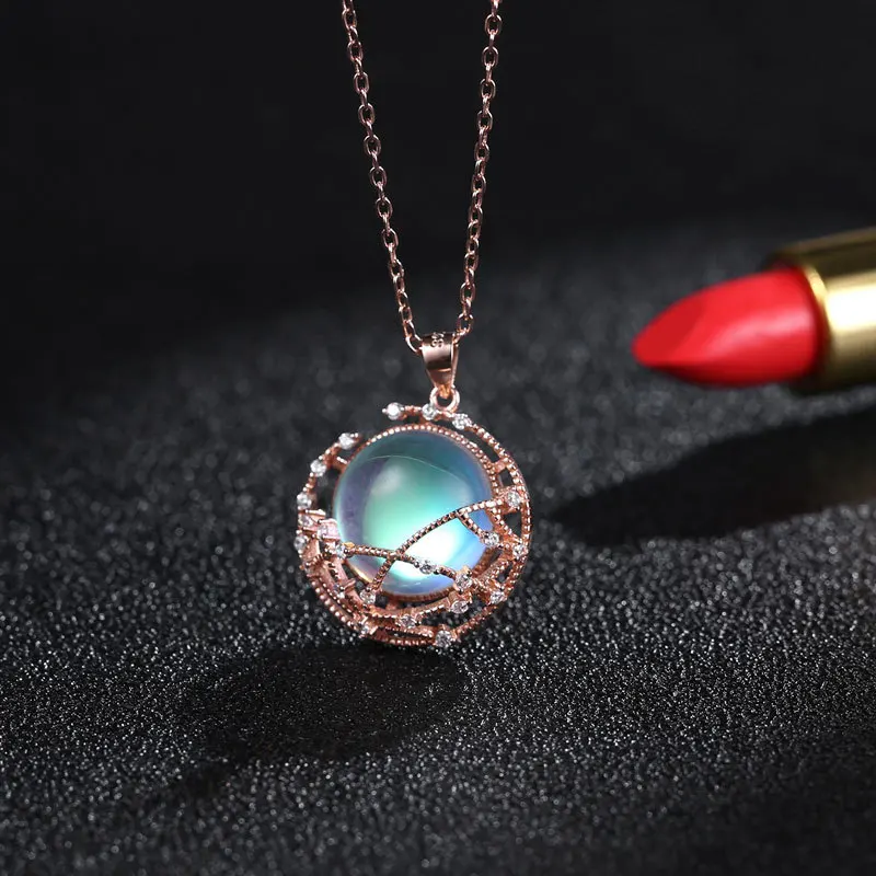 

Natural Blue Light Moonstone Pendant 20x20mm Women Rainbow Round Bead Water Drop Gemstone 925 Sterling Silver Crystal AAAAAA