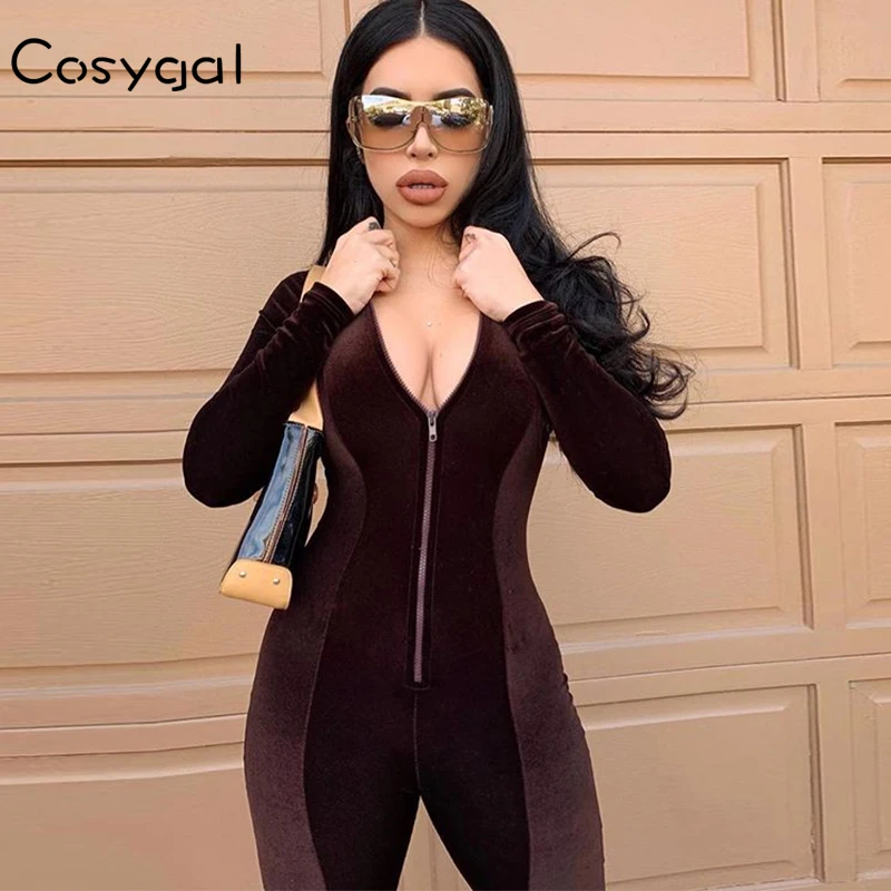 Осенне зимние бархатные комбинезоны COSYGAL женский комбинезон на молнии вечерние с